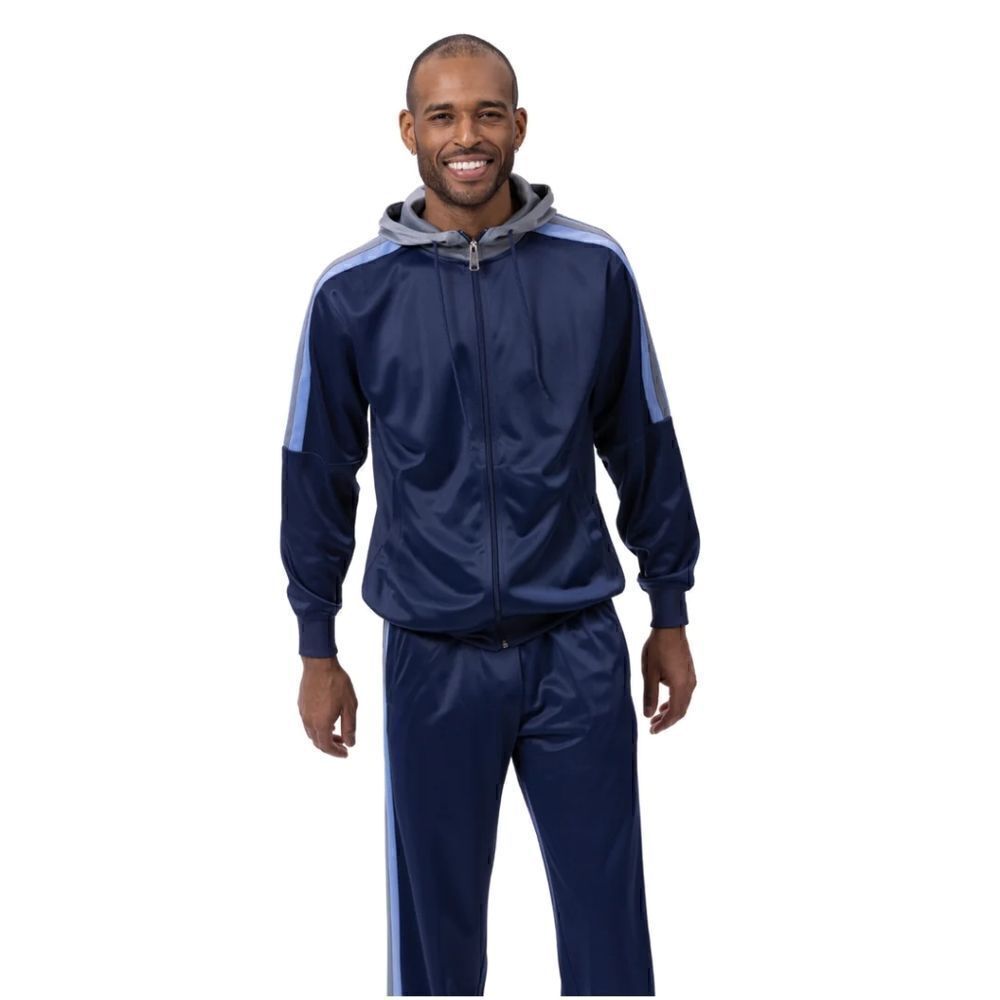 MEN'S MONTIQUE NAVY 2 PIECE SPORT TRACK SUIT WITH HOOD. JS-30